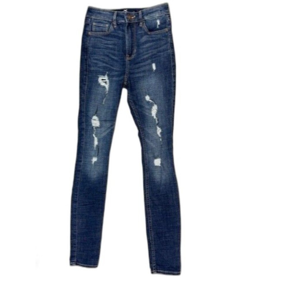 Hollister Size 0 Womens Jeans High Rise Super Skinny Stretch Distress Med Wash